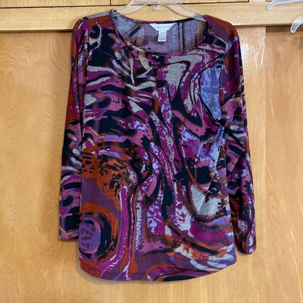 Christopher & Banks tunic purple black 95% poly 5% spandex large long sl…
